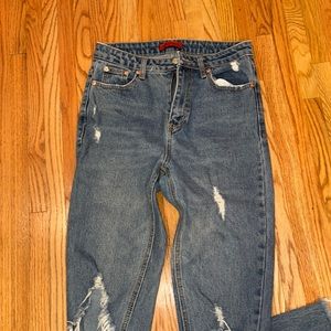 Straight leg blue jeans